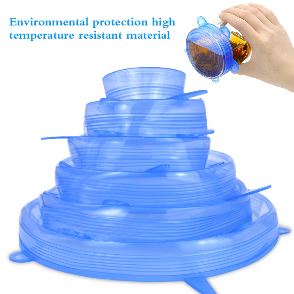 Lanting 6 Pcs Stretchable Food Saver Dishwasher and Freezer, Bowl Covers Reusable, Blue Silicone Stretch Lids — Amazon image 3