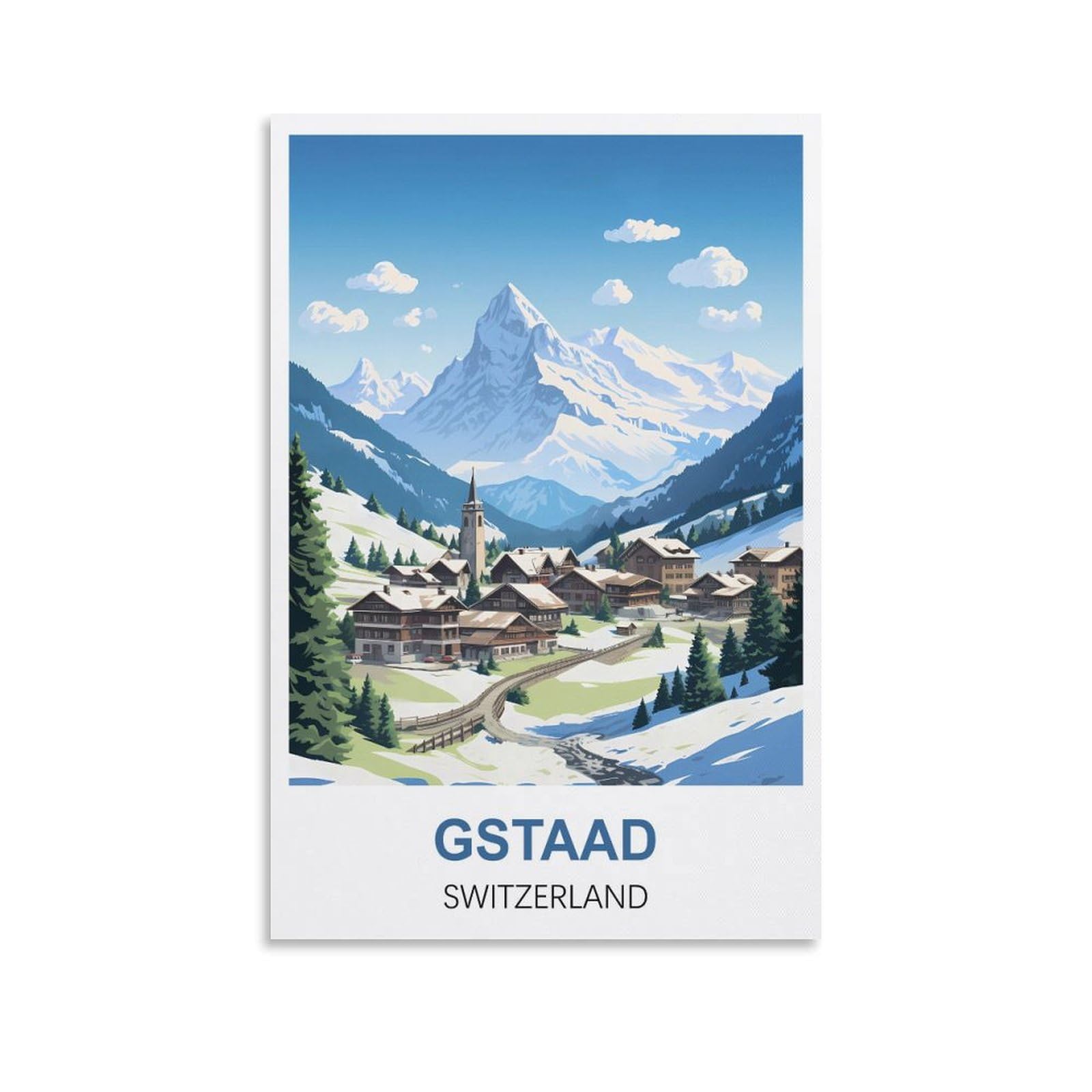 EZMLFA 5D Diamond Art Kits for Beginner,Gstaad Switzerland Crystal Rhinestone Embroidery Craft Kits for Home Wall Decor Gifts, 40x40cm