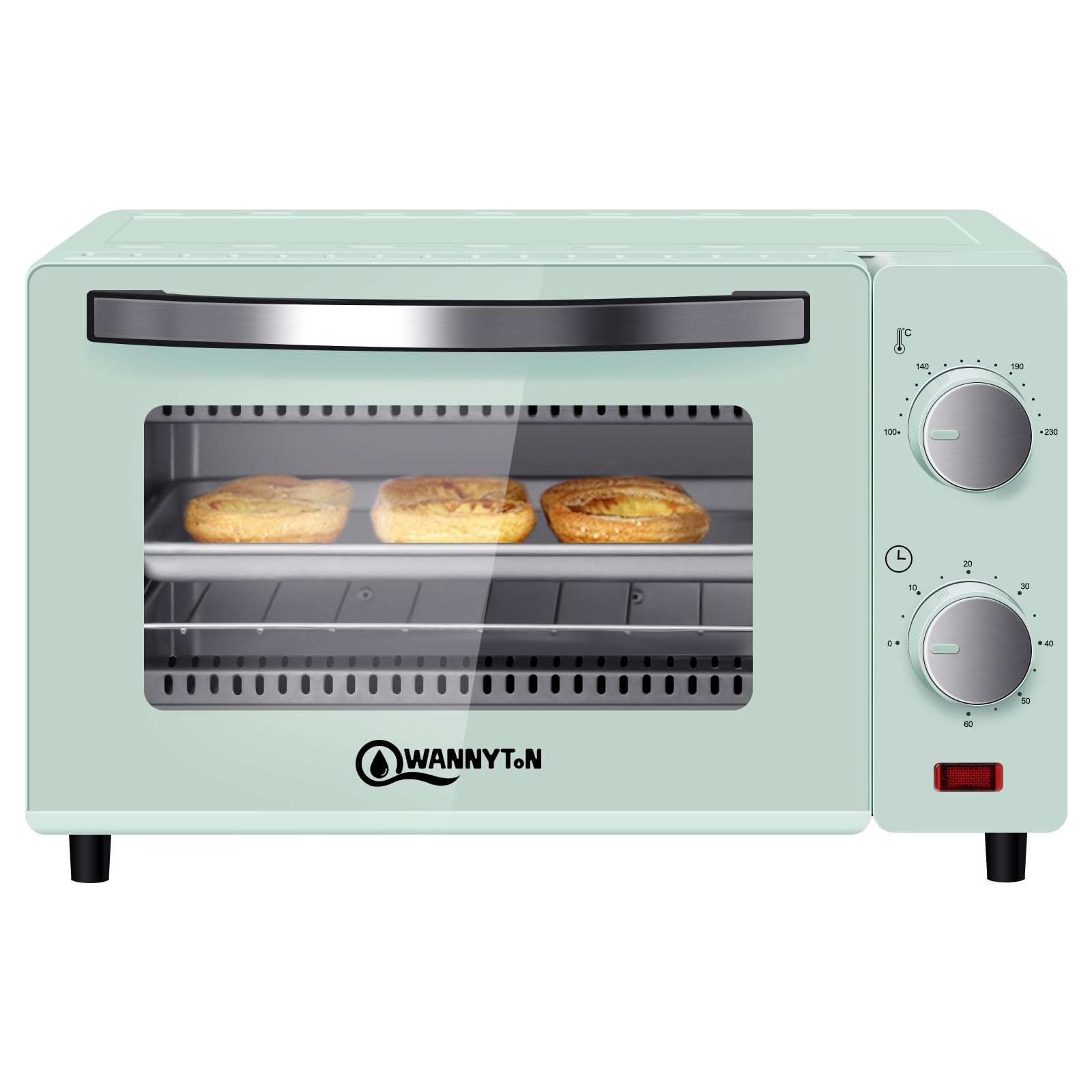 WANNYTON Mini piekarnik, piekarnik 10 l, 650 W, 100-230 °C, timer 0-60 min, w zestawie blacha do pieczenia, ruszt do grillowania, uchwyt do wyjmowania, podwójne szklane drzwi, piec do pizzy, ciast