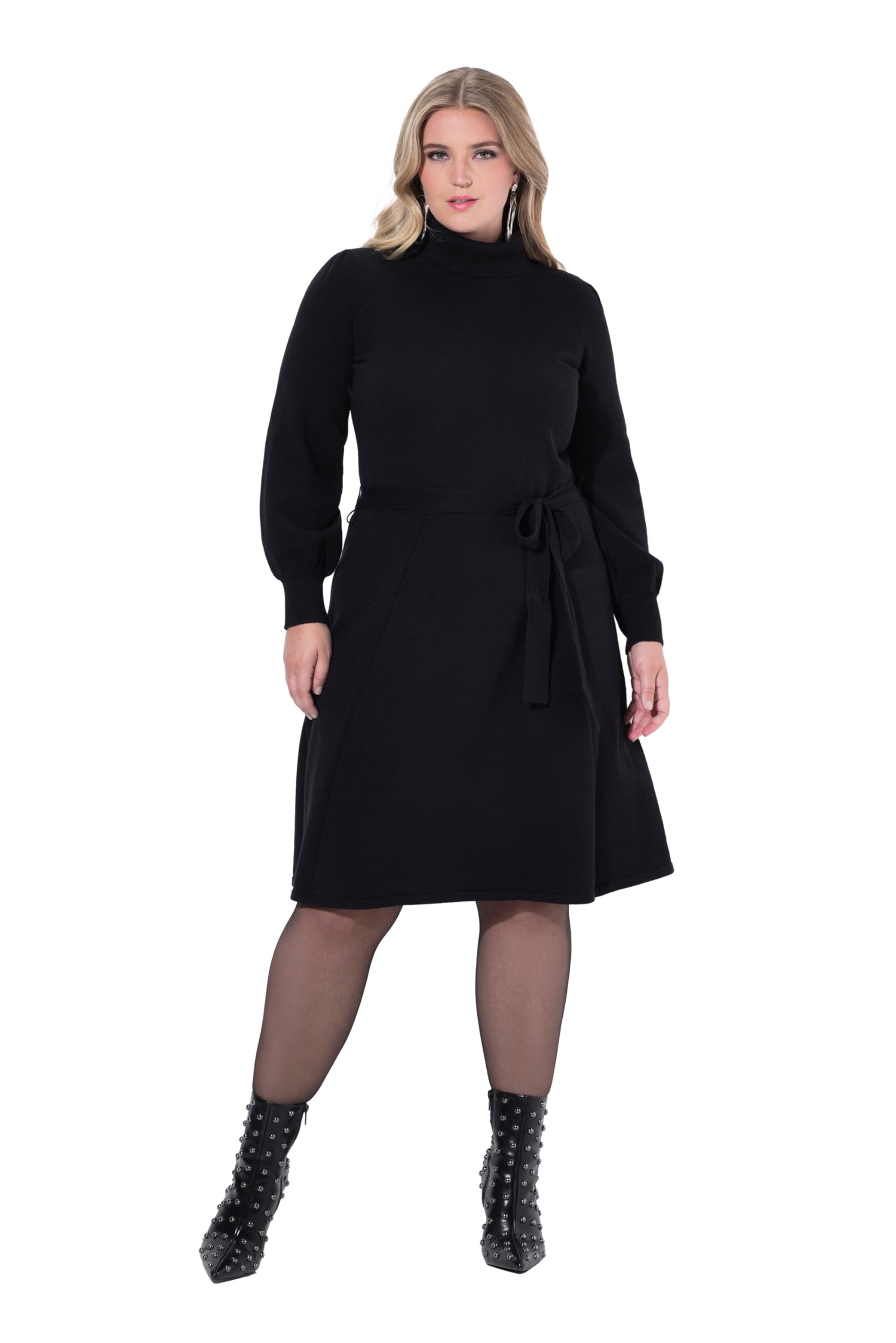 MIAMODA Damen große Größen Übergrößen Plus Size Strickkleid, Midilänge, Rollkragen, Taillengürtel 845292