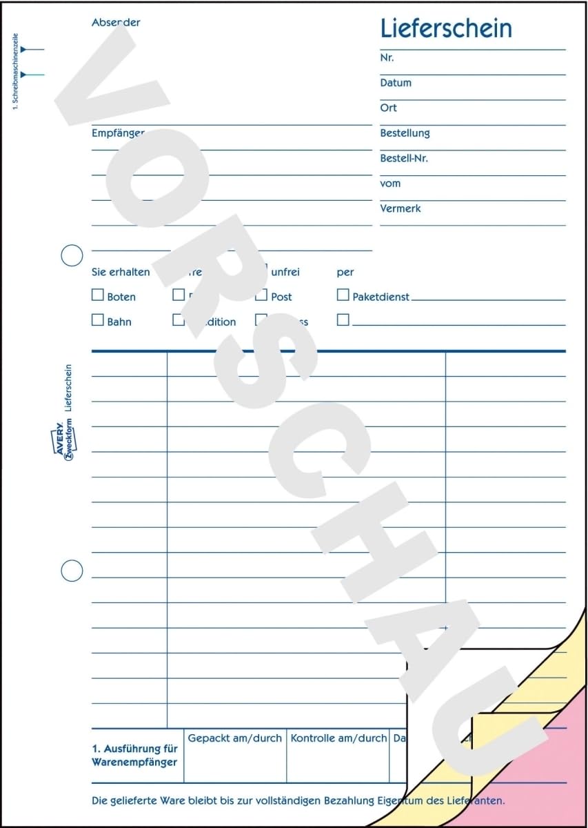 AVERY Zweckform 10 x Formularbuch Lieferschein A5 selbstdurchschreibend VE=3x40 Blatt