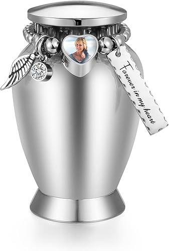Urnas pequeñas para cenizas humanas de 2.85 pulgadas, pequeñas urnas de recuerdo con dije de corazón, mini urnas de cremación para cenizas, de acero