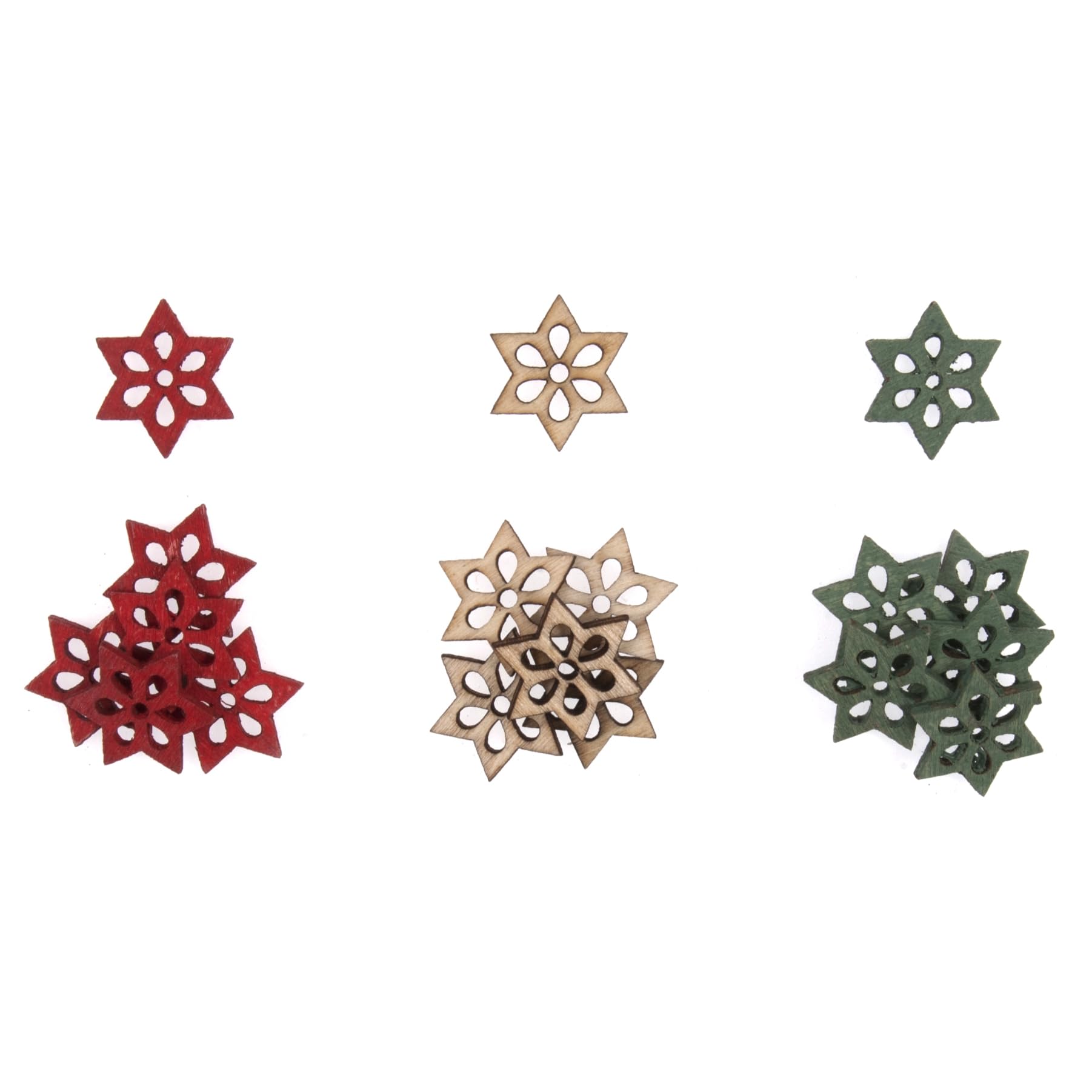 Christmas Embellishments - 18 Wooden Small Stars (Mix Colours)