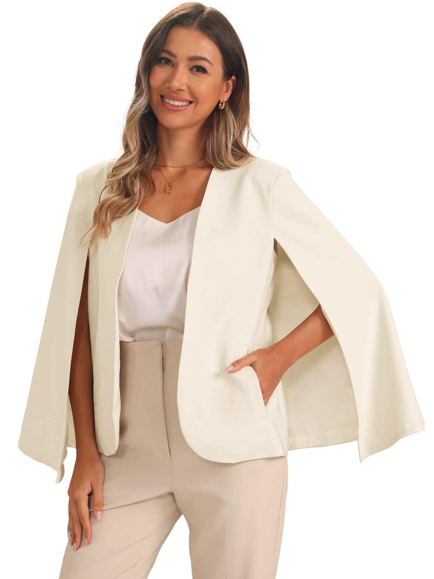 Allegra K Blazer Lavoro Donna Mantella Aperta Davanti Maniche Giacca Casual