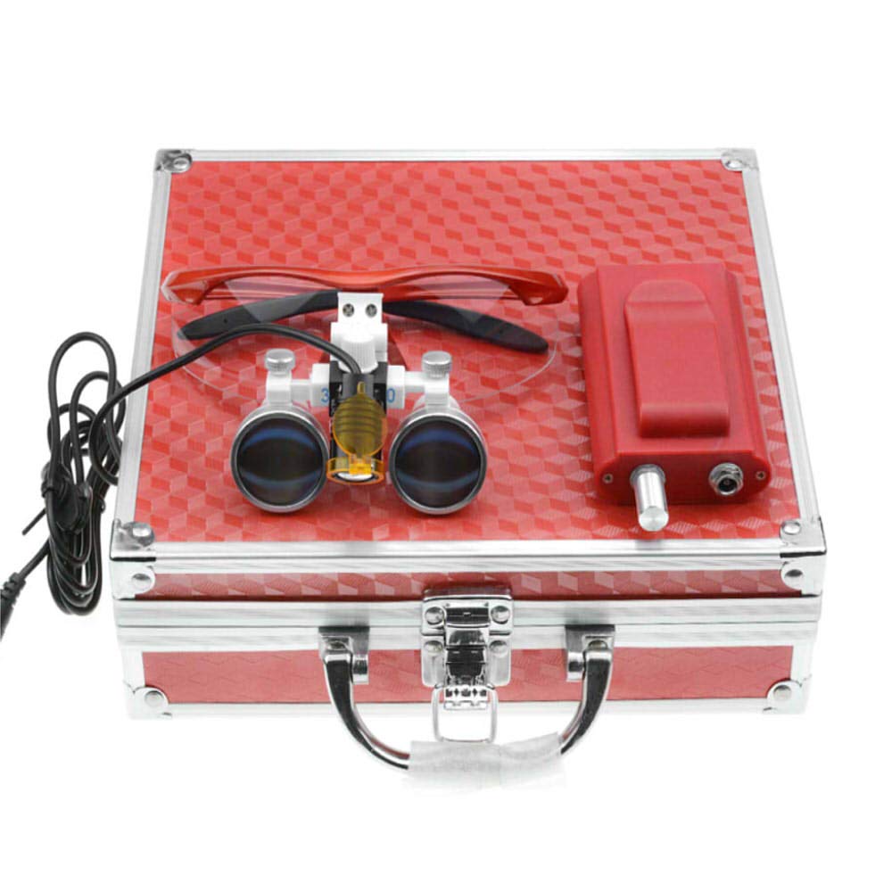 BONEW 3.5X Loupes Head Lamp with Filter Clip-on Type Carry Type + Aluminum Box DY-004 (Red)