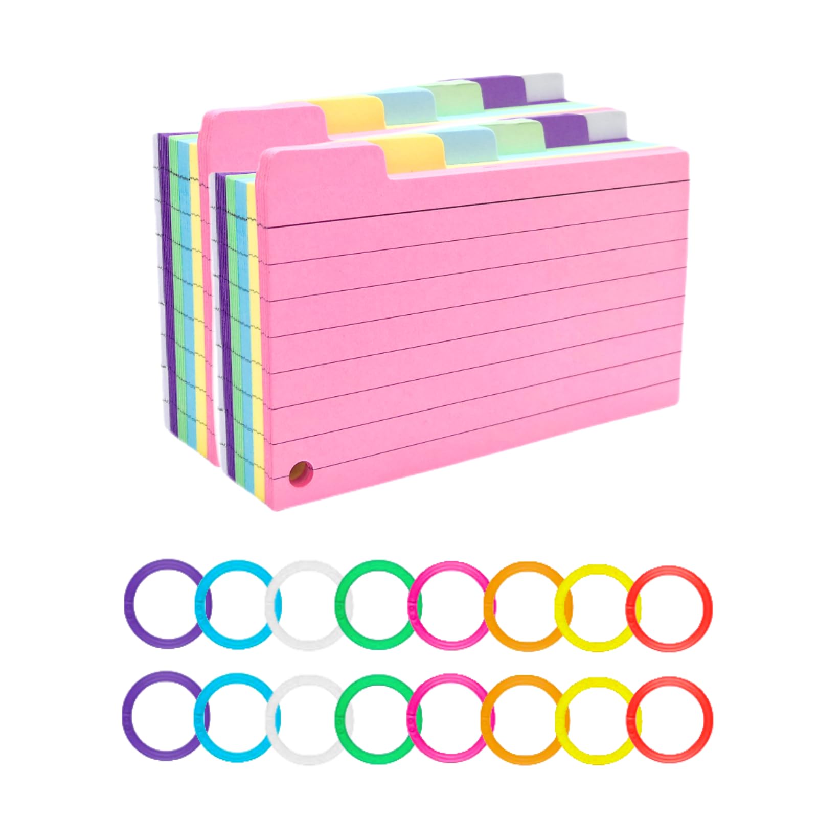 Buy Tabbed Flash Cards 300Pcs Colourful Index Cards Revision Cards with 8 Binder Rings Lined