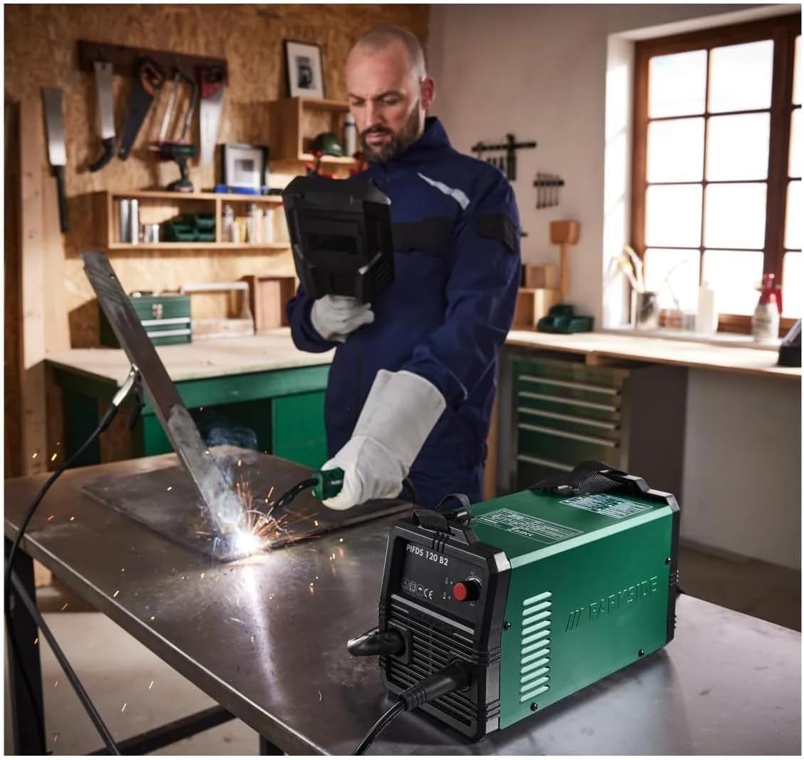 PARKSIDE® Saldatrice PIFDS 120, filo animato inverter, con 1 cinghia di trasporto e 1 schermo di protezione per saldatura