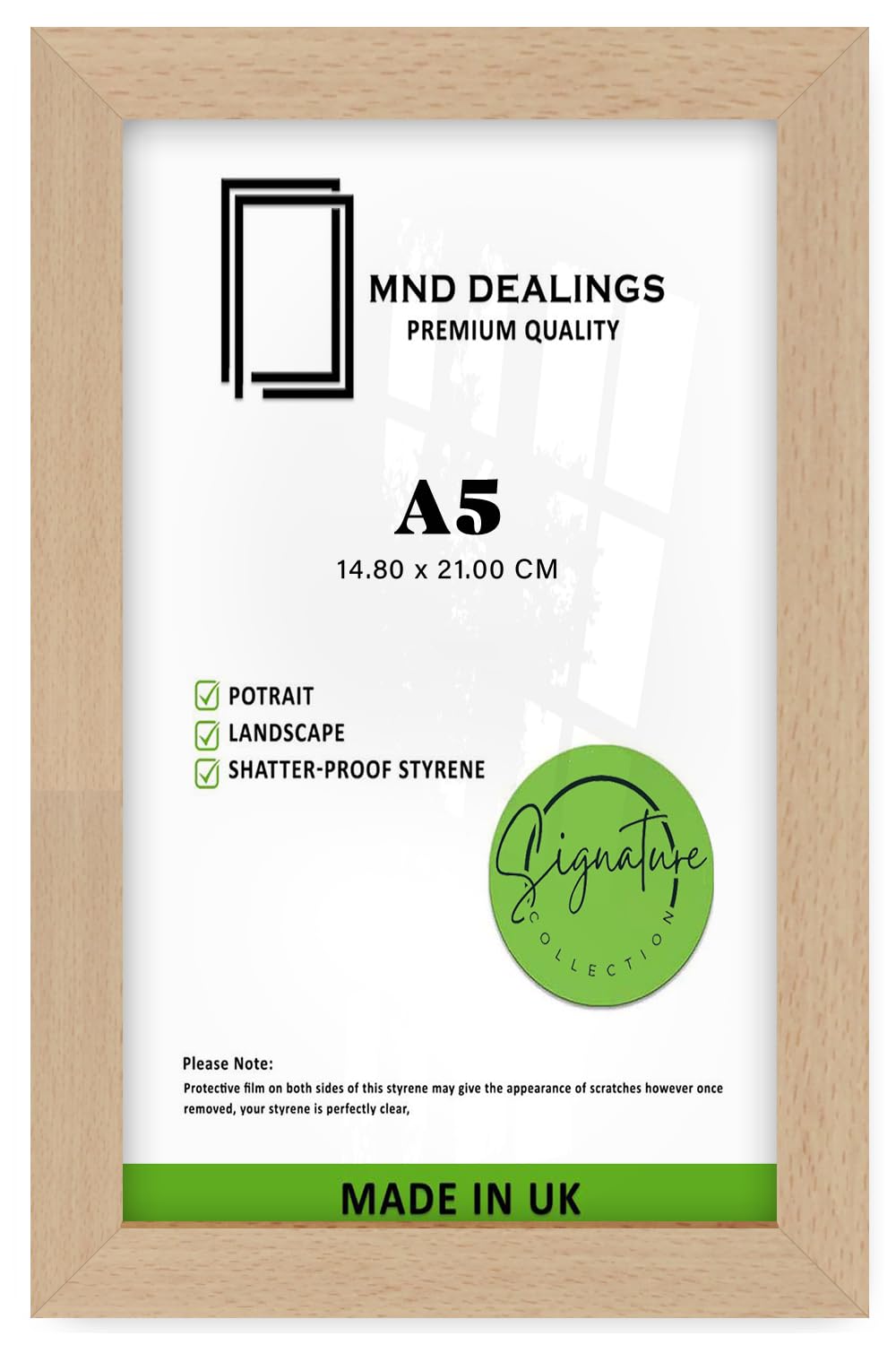 MND Dealings | Flat Profile 8" x 5.5" Frame Perfect for Wall Gallery, 5.5" x 8" Poster Picture S A5 (14.80 x 21.00 CM) [ Beech ]