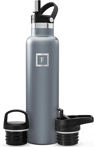 Miniatura 62 de IRON °FLASK Frasco de hidratación para acampar y senderismo con pajilla, botella de agua deportiva de acero inoxidable con aislamiento de boca Dark