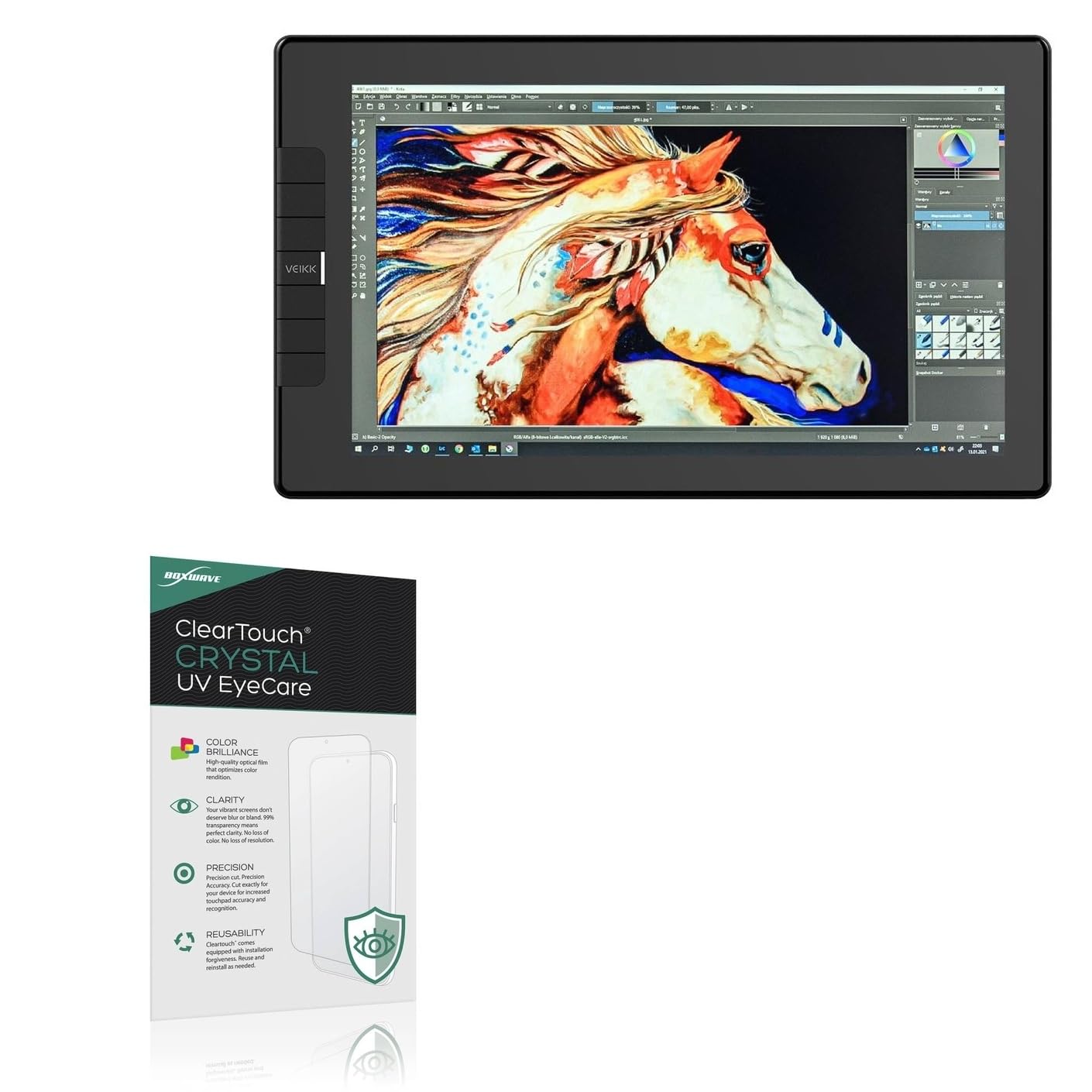 BoxWave Screen Protector Compatible With Veikk VK1200 (21.5 in) - ClearTouch Crystal Anti-UV EyeCare (2-Pack), Filters out Harmful Blue Light Reduce Fatigue