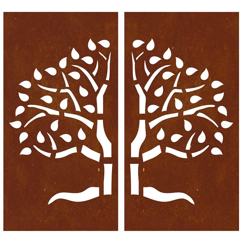 Adorno Pared jardín 2 uds Acero corten diseño árbol 105x55 cm, Casa y jardín Decoración Obras de Arte Carteles, copias y Arte Visual, Marrón, 4.43kg