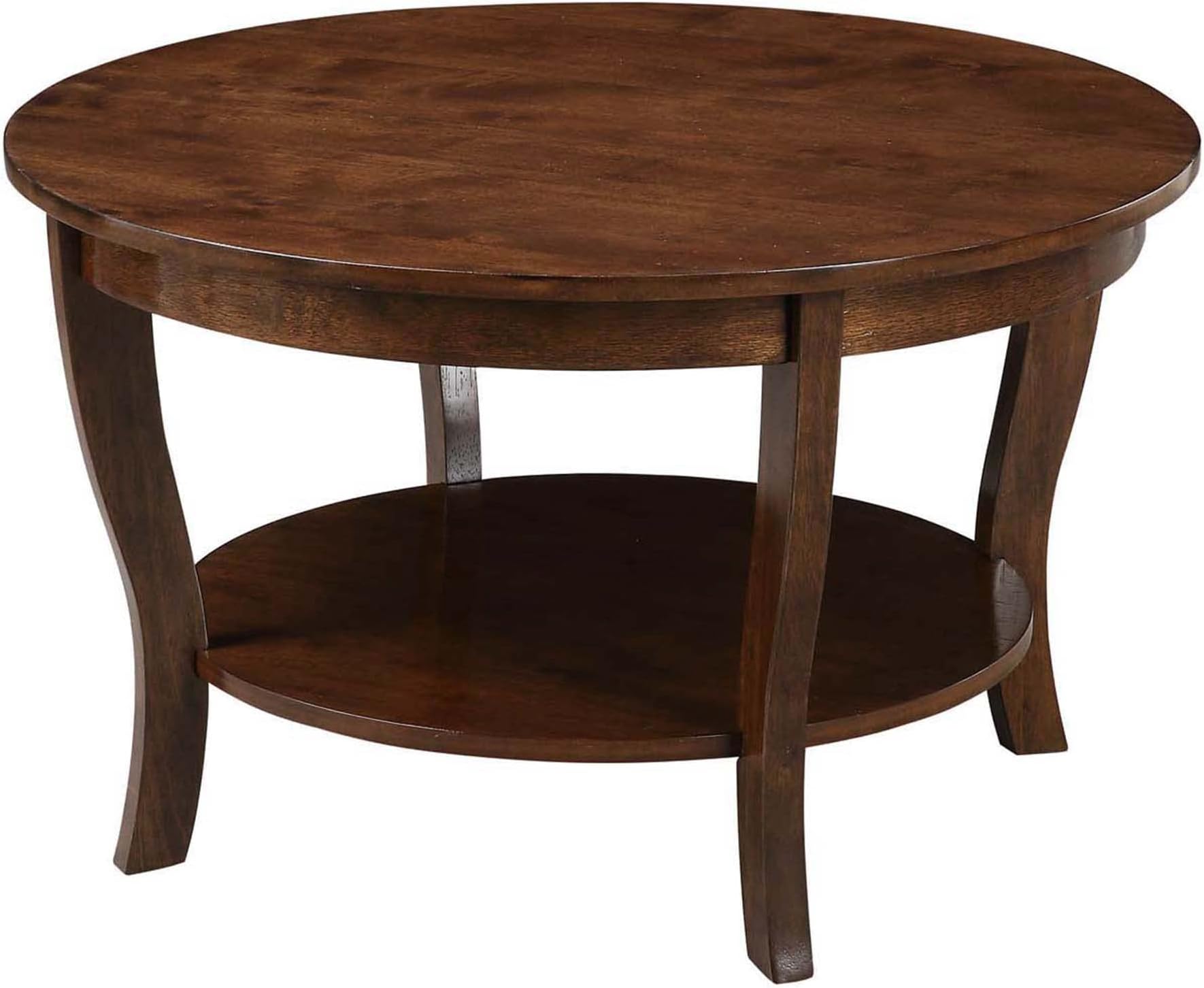 Convenience Concepts American Heritage Round Coffee Table 30" - Classic Living Room Table with Storage Shelf, Traditional Round Family Room Center Table, Espresso