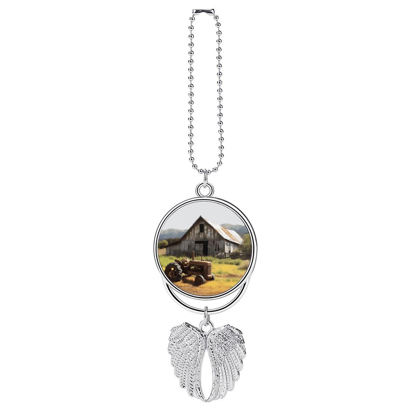 Old Wooden Barn with Rusted Tractor Car Pendant Hanging Swing Auto Rear View Mirror Hanging Car Rear View Mirror Charm Truck Hanger Ornament Charm for Car Rear View Mirrors Accessories