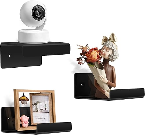 Miniatura 1 de Paquete de 3 estantes flotantes pequeños de acrílico para almacenamiento en pared, mini estante adhesivo de 4 pulgadas para sala de estar, baño,