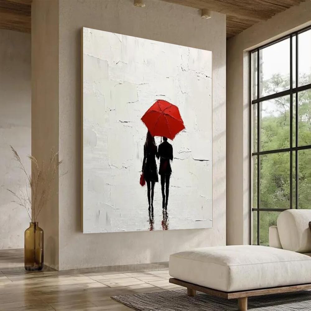 GKRXNZC Abstract Canvas Wall Art Large Landscape with a Red Umbrella, Depicting Both Male And Female Figures, for Living Room(35x45cm/14x22in(WxH)/No frame)