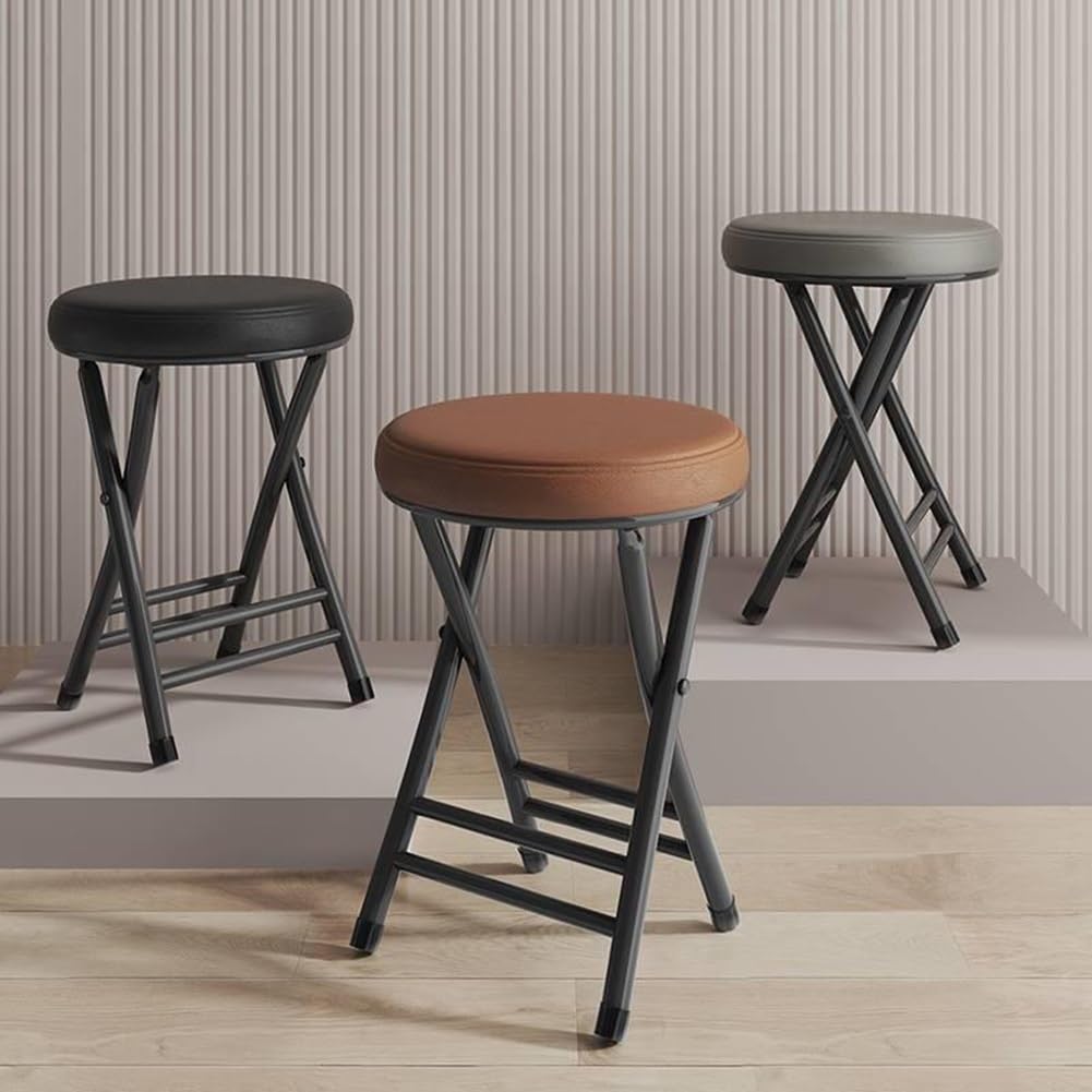 Taburete Plegable de 20.0 in, Silla Plegable sin Respaldo, Asiento Acolchado Redondo de Piel sintética Resistente, Taburete de Bar Alto Plegable para Espacios pequeños, Apartamentos, dormito