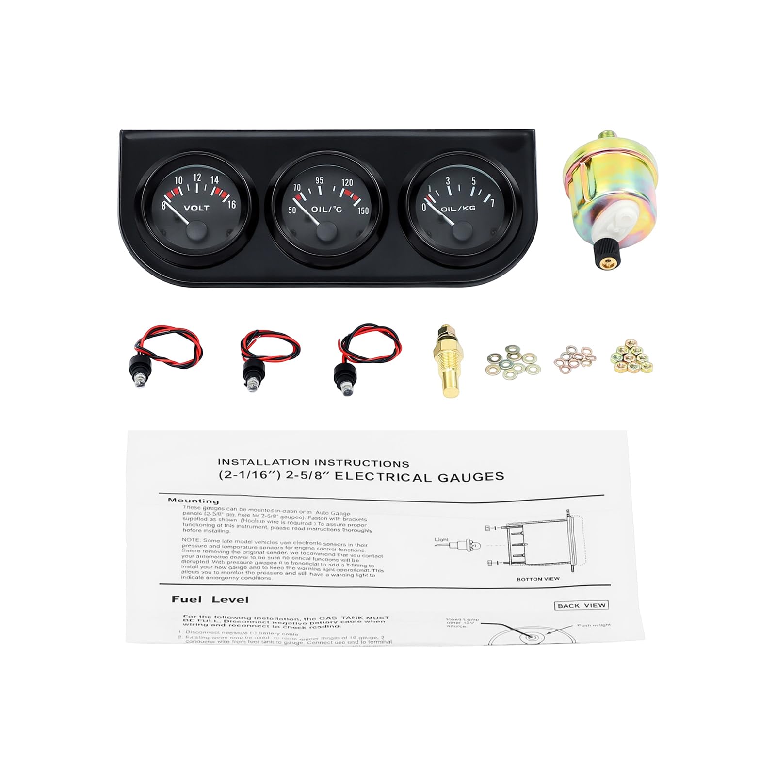 Wskaźnik temperatury oleju 3 w 1 52 mm DC 12 V czarny