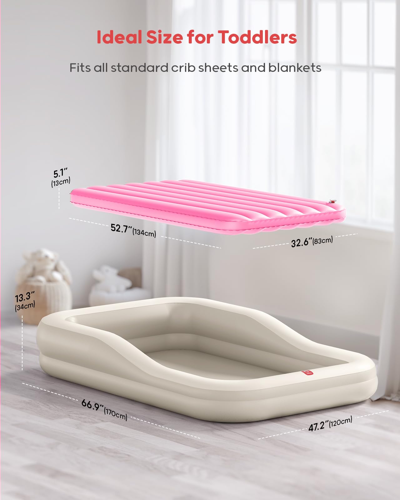 QPAU Toddler Travel Bed, color caqui y rojo