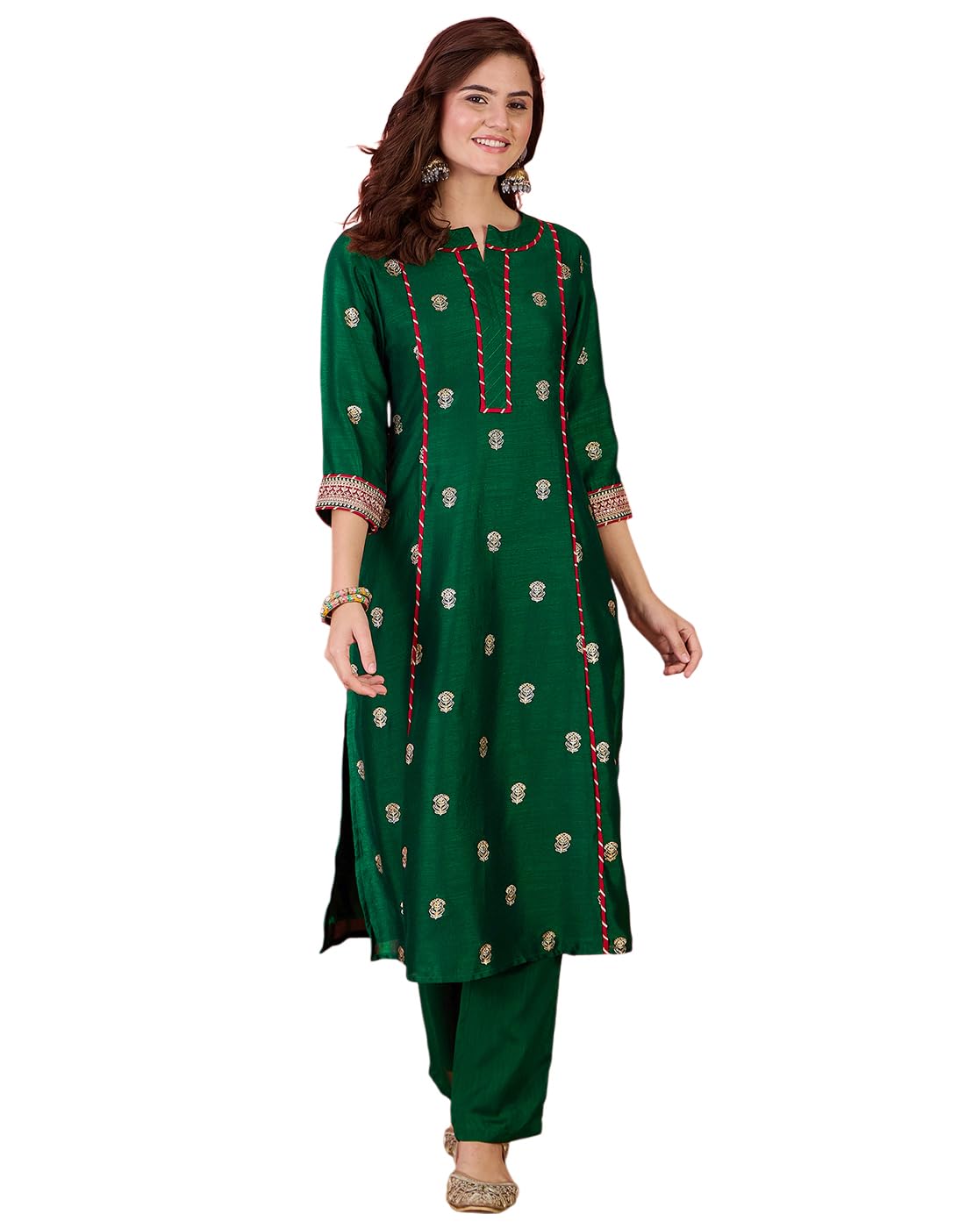 Women Vichitra Zari Sequence Cording and Gota Patti Lace Embroide Kurta Set|Salwar Suit|3 Piece Set-image-32
