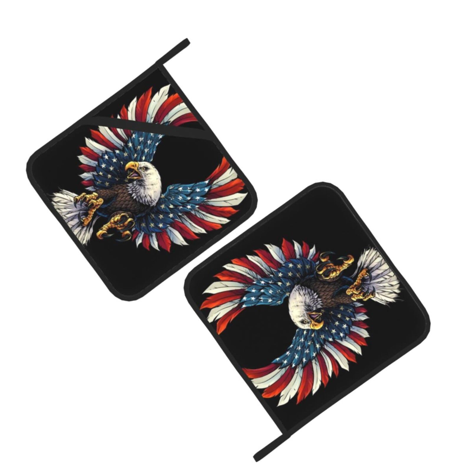 American Eagle Flag Printed Oven Pot Holders Set of 2 Pcs Heat Resistant Kitchen Microwave Potholders for Cooking Baking Grilling