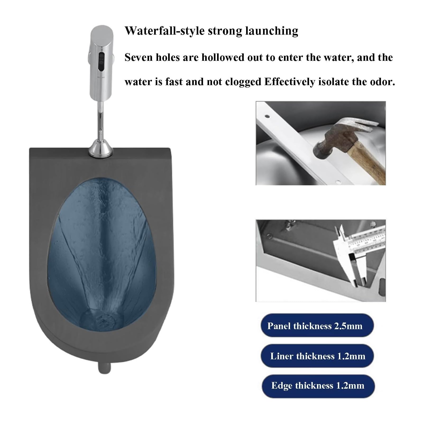 iumLeap Wall-Mounted Men's Flushing Urinal, 304 Stainless Steel Induction Adult Urinal Commercial Bathroom Toilet Urinal, Anti-Odor Anti-Clog Toilet Urine Diverter, Male Sanitary