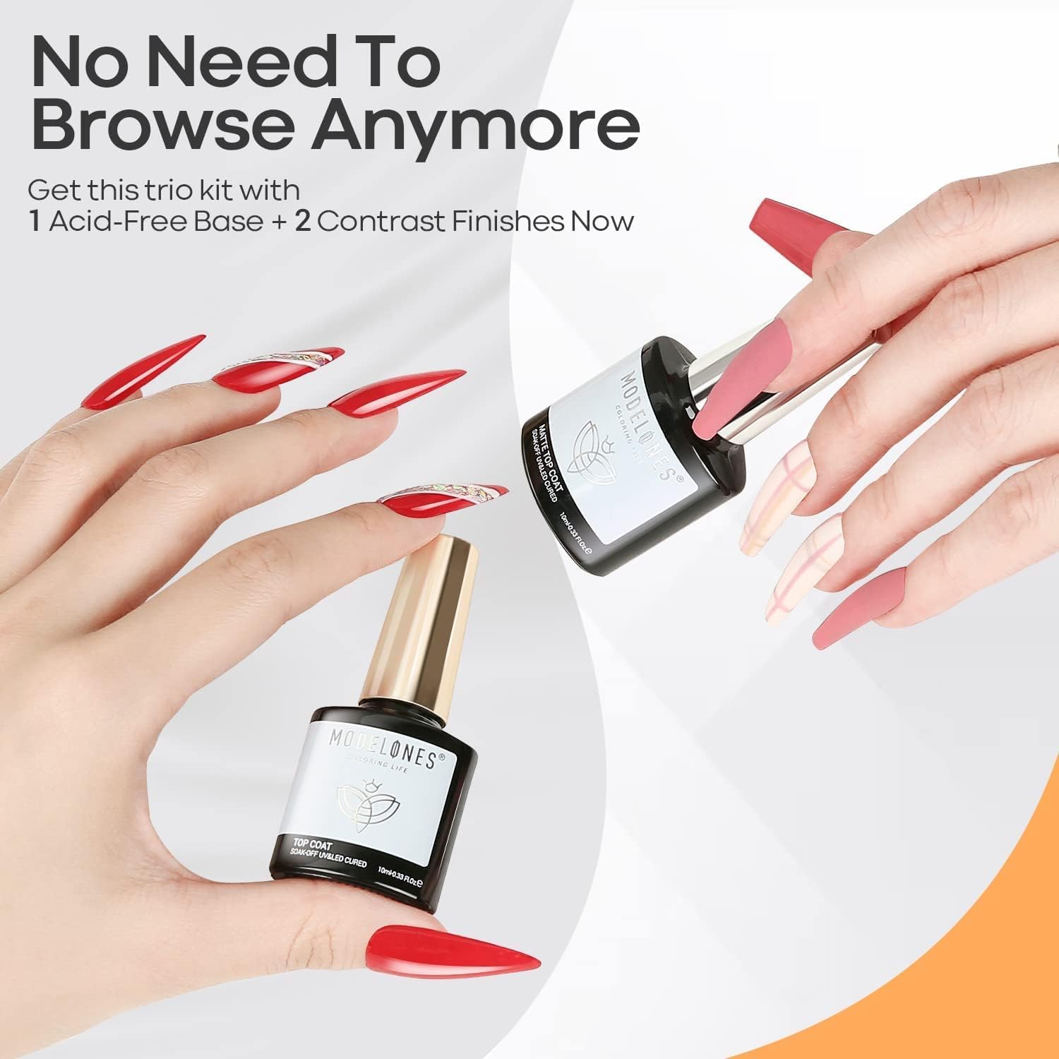Modelones Base and Top Coat Gel UV lakier do paznokci zestaw 3 x 10 ml No Wipe Soak Off Base Coat i Top Coat z matowym do paznokci żelowych Nail Art Design Manicure