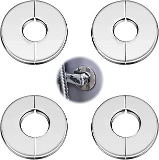4 placas de cubierta de tubería de ducha, cubiertas de tubería de brida dividida de pared, plateadas, placa redonda de acero inoxidable para agujeros decorativos de pared de tubería (28 mm/35 mm de