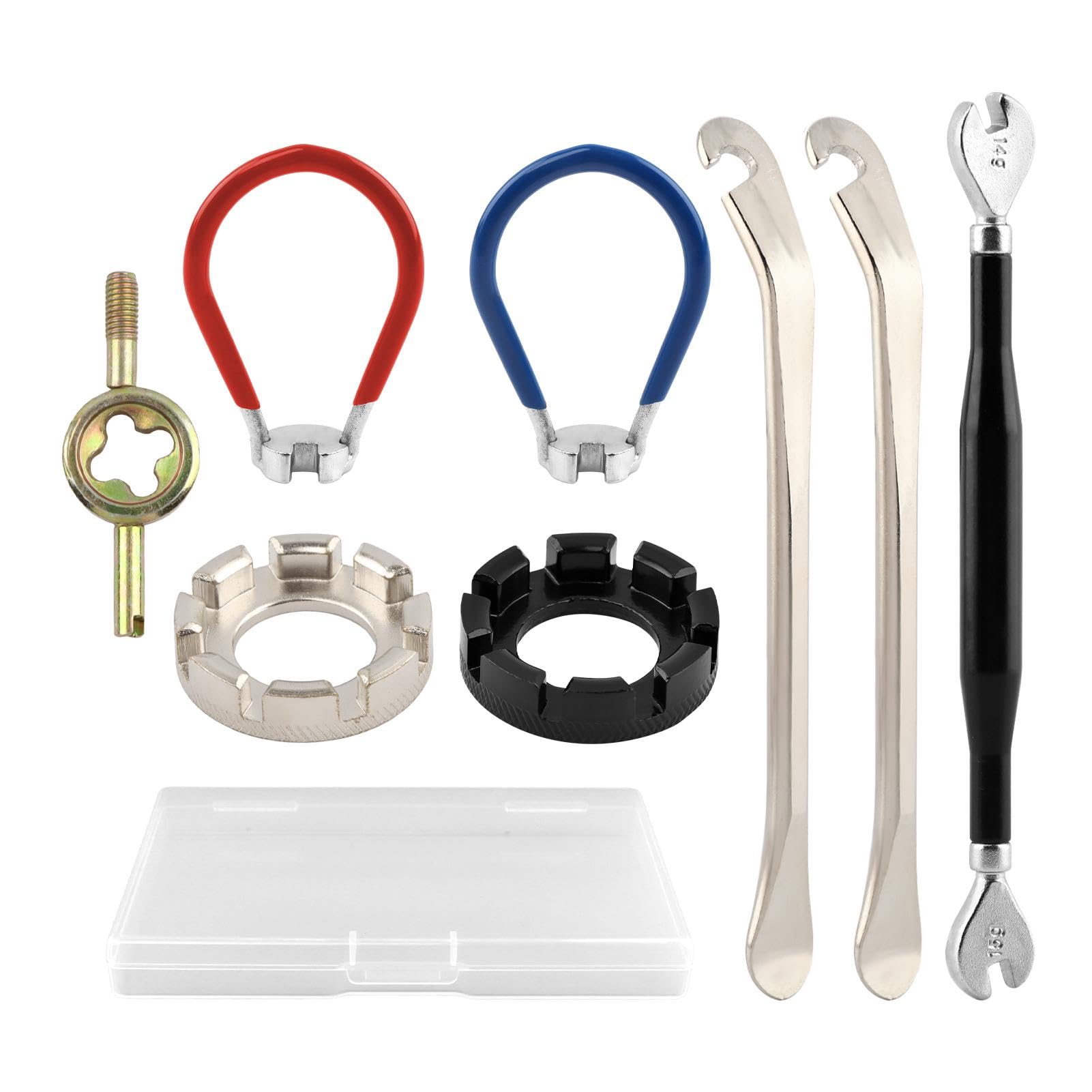 8 Pieces Bike Spoke Wrench Tool Kit, Bicycle Rim Truing Repair Tools Set with Tire Levers, Bike Wheel Rim Correct Kit Cycling Pocket Tools for Bicycle Repair, with Storage Box