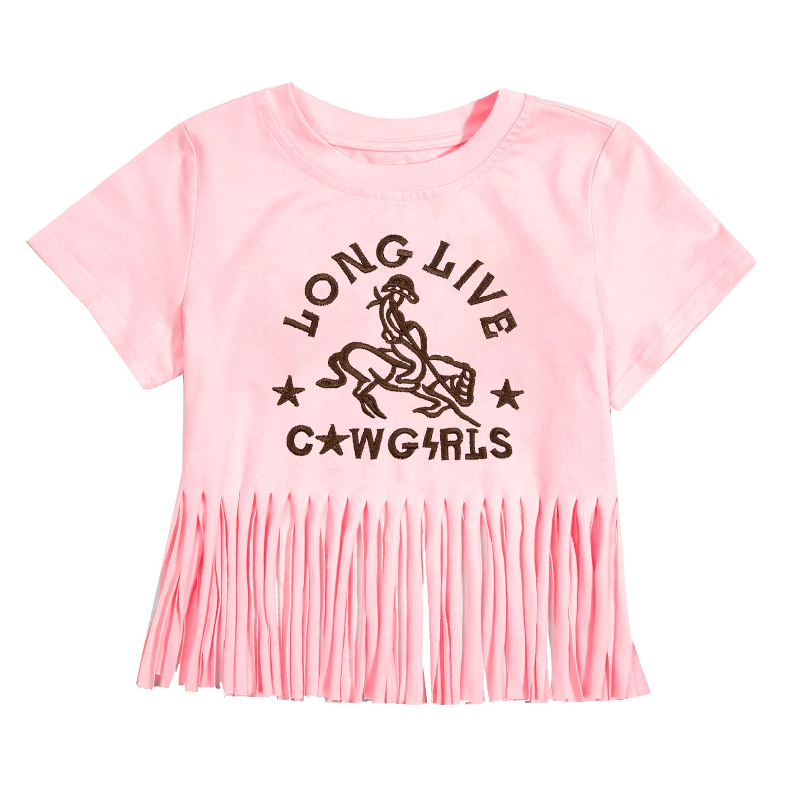 Yawtaut Girls Western Shirt Cowgirls Embroidered Country T Shirt Long Live Shirts Horseback Rider Tassel Fringe Tee Tops