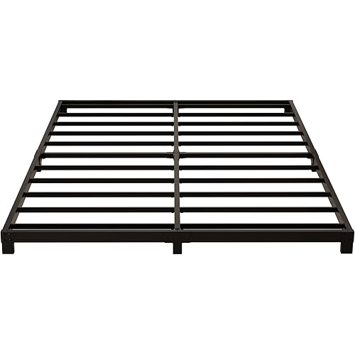 4 Inch King Size Bed Frame, Heavy Duty Metal Platform Low King Bed Frame, No Box Spring Needed, Noise Free, Easy Assembly, Black