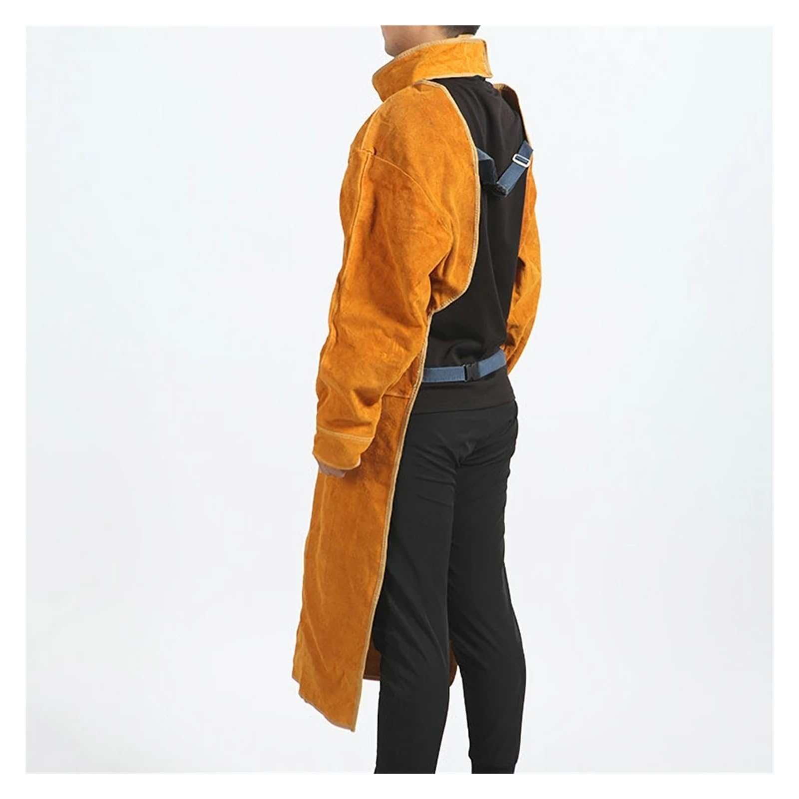 Grembiule da lavoro in pelle bovina di 3 dimensioni Saldatura con maniche Indumenti protettivi Termoresistente al fuoco Saldatori Abbigliamento saldatura(105CM)