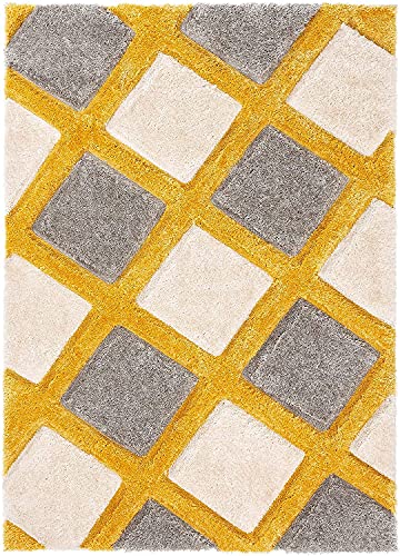 Image of Shaggy Rug for Bedroom Living Room 3X5 FEET Fluffy Plush Area Carpet with Non Slip Backing, Modern Cozy Floor Rug for Home Decor and Comfort (Yellow-Grey)