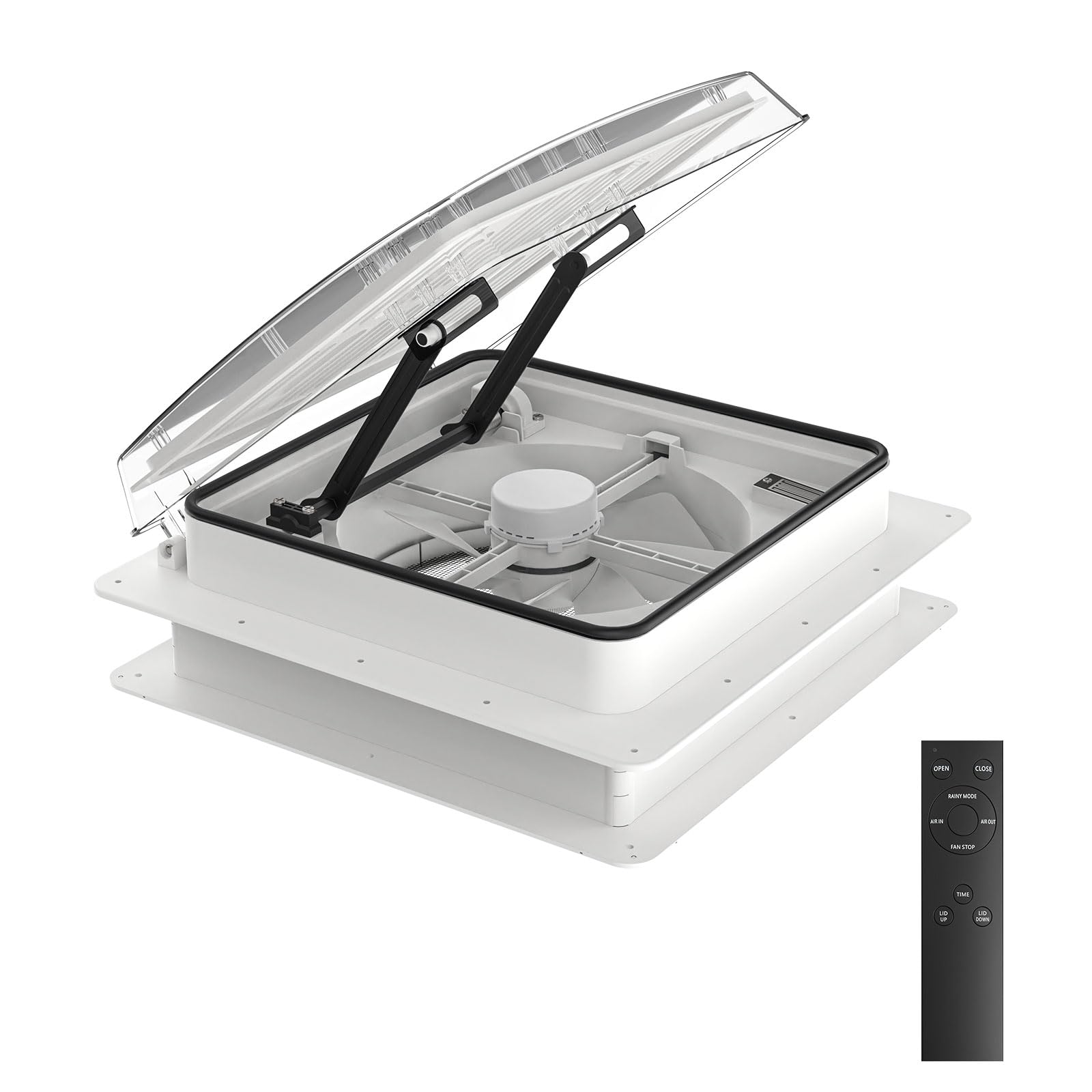 2012 Ventilateur de Toit 12V(24V Max) pour Camping-Car, Lanterneau 400 mm avec Télécommande, Flux d'Air Réversible, Ventilation Ultra Silencieuse, Couvercle Transparent Anti-UV