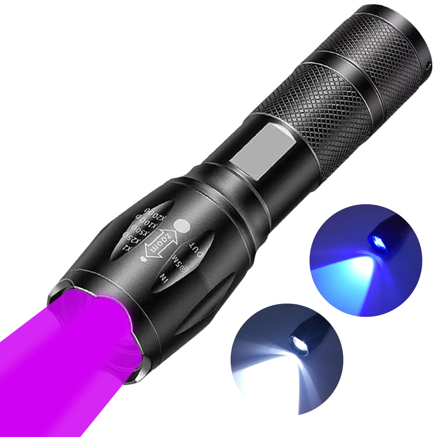 HYVCZP Torcia ricaricabile 2 in 1 UV, torcia portatile impermeabile a luce nera, torcia a LED con combinazione di luce bianca e UV, rilevatore di urina per animali domestici a luce nera, per urina di
