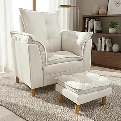 Poltrona Amamentação com Puff - Conforto, Leitura e Descanso (Bege Marfim)