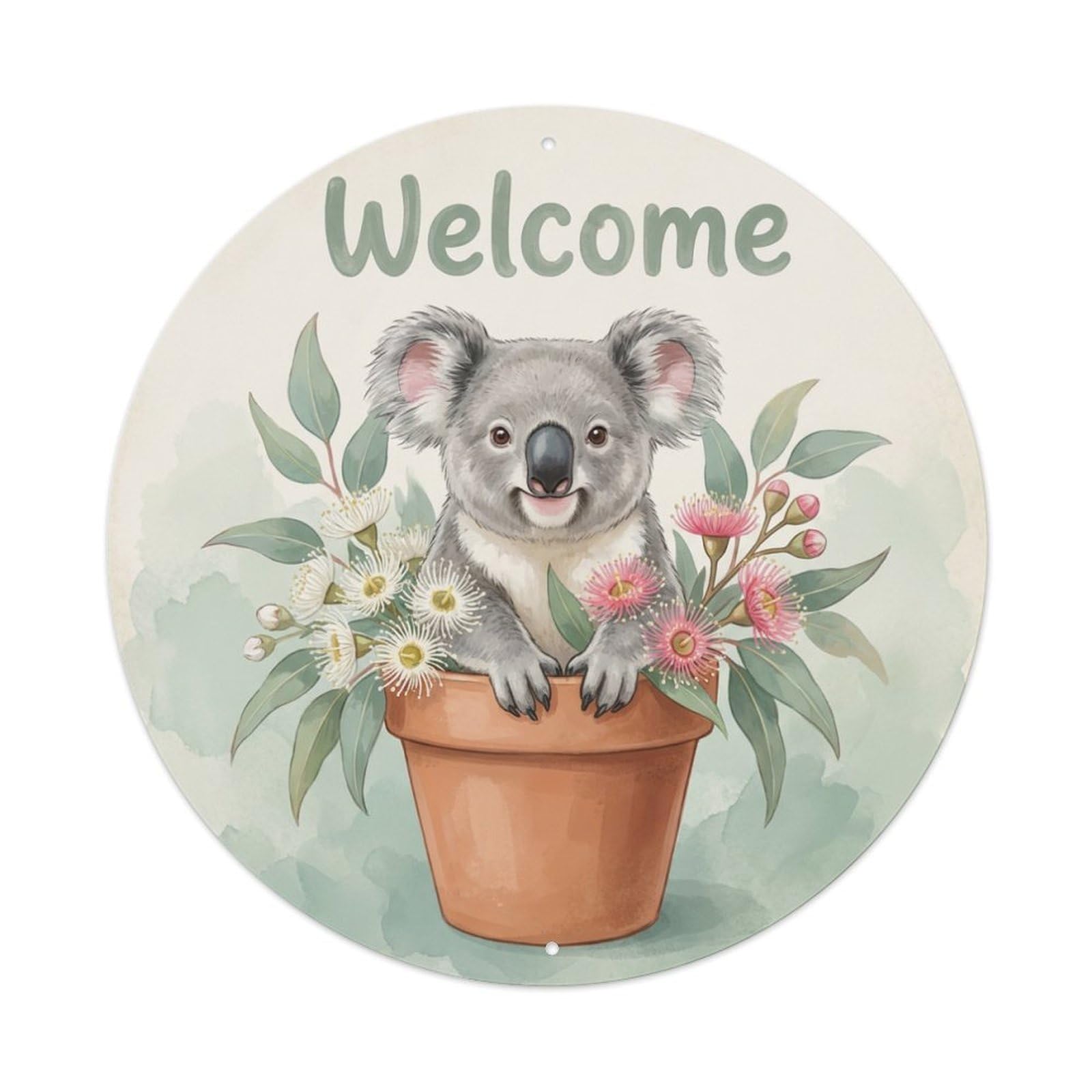Welcome Koala Gum Blossom Metal Tin Sign