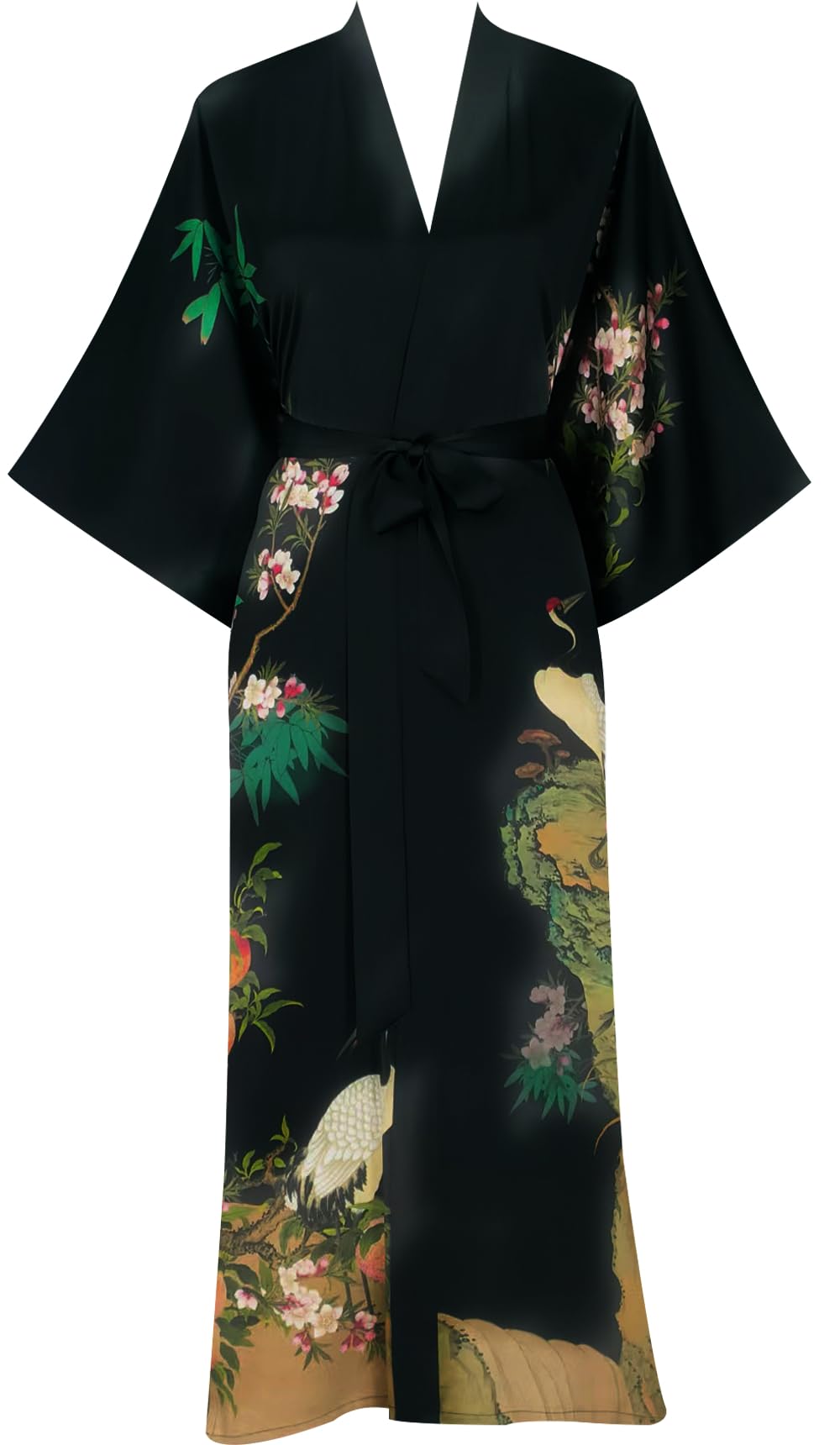 Womens Classic 100 Silk Kimono Robe Bathrobe Printed Pattern