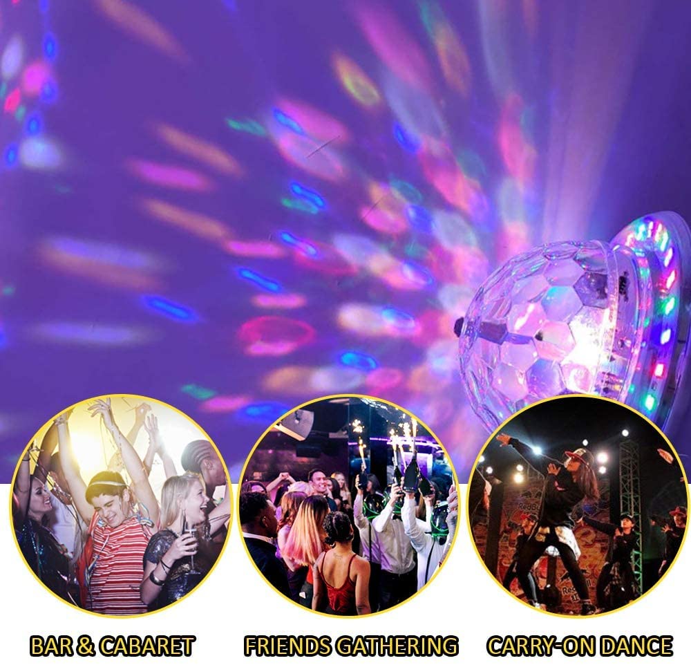 Bola de discoteca, luz de discoteca RGB activada por música, casquillo E27, iluminación de fiesta con Bluetooth, mando a distancia, para uso doméstico, fiestas, cumpleaños, Halloween, karaoke