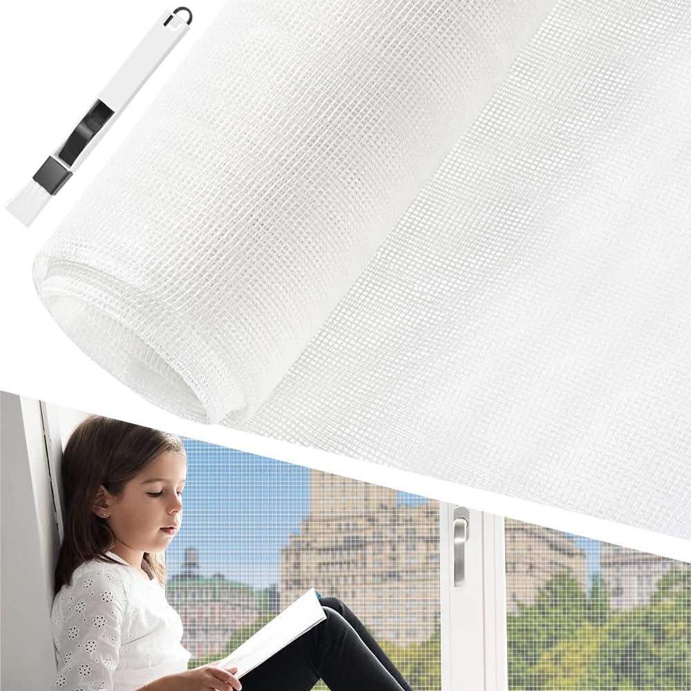 BUZIFU Window Screen Mesh 200 x 200 cm Fiberglass Screen Fly Screen Wire Mesh Insect Mesh Replacement Cuttable Mosquito Net Pet Screen with Cleaning Brush for Windows Doors Patio Cat-Proof