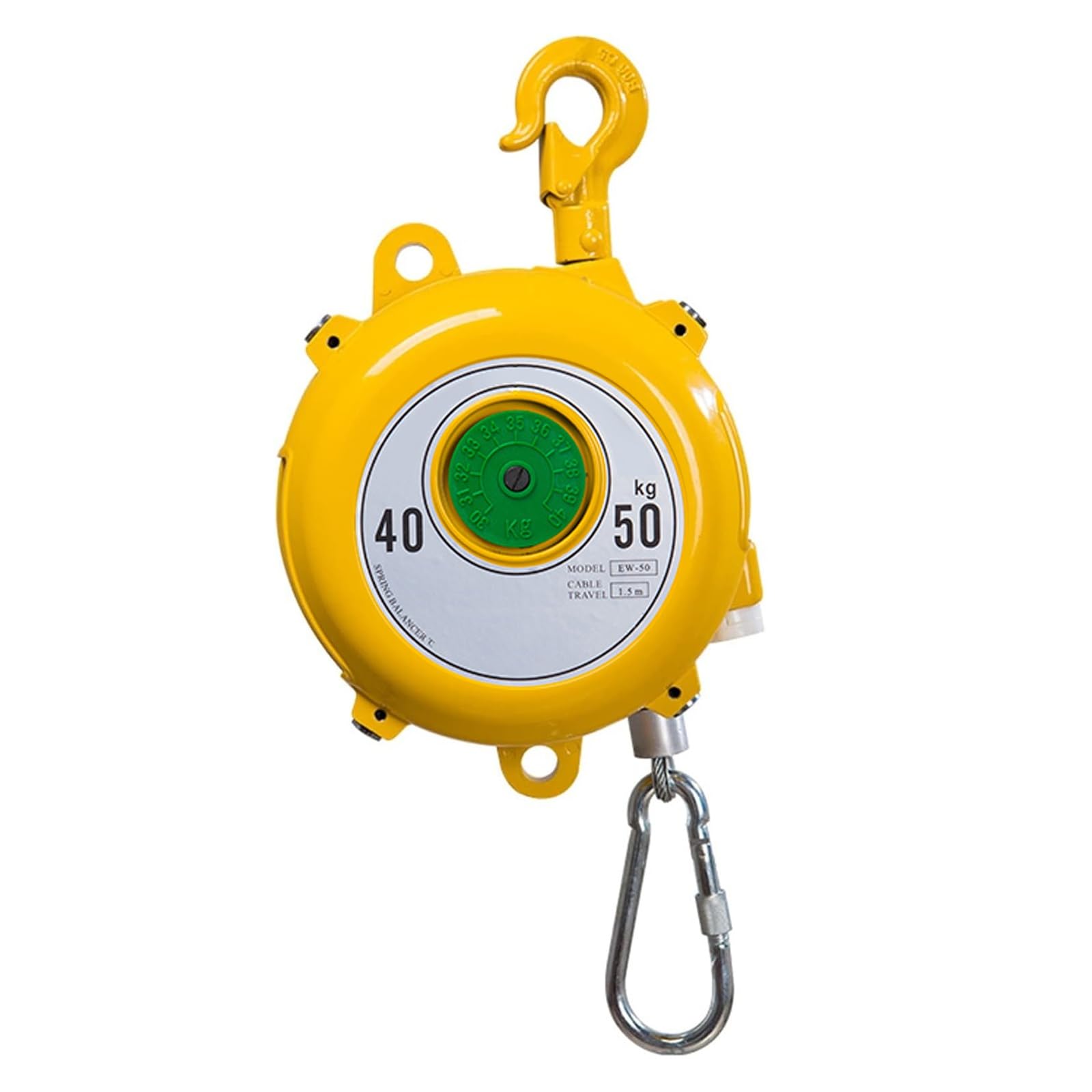 HYQOUKLR Telescopic Spring Balancer, Spring Balancer Yellow 1.5m Wire Rope Hook Load Range 1-70kg for Workshop Automotive(Yellow 40-50 Kg)