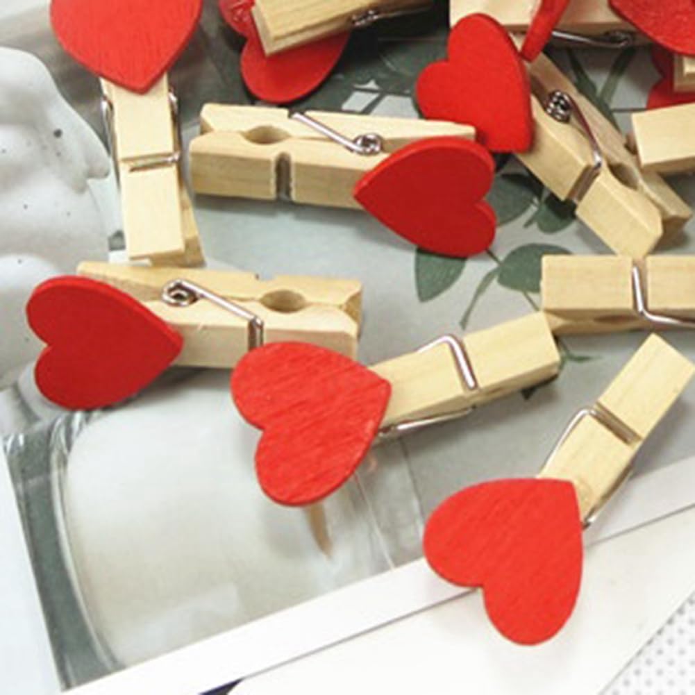 Lot de 35 mini pince à linge en bois en forme de cœur - Petites pinces colorées - Pour suspendre photos, mariage, fête, mur photo - Décoration DIY