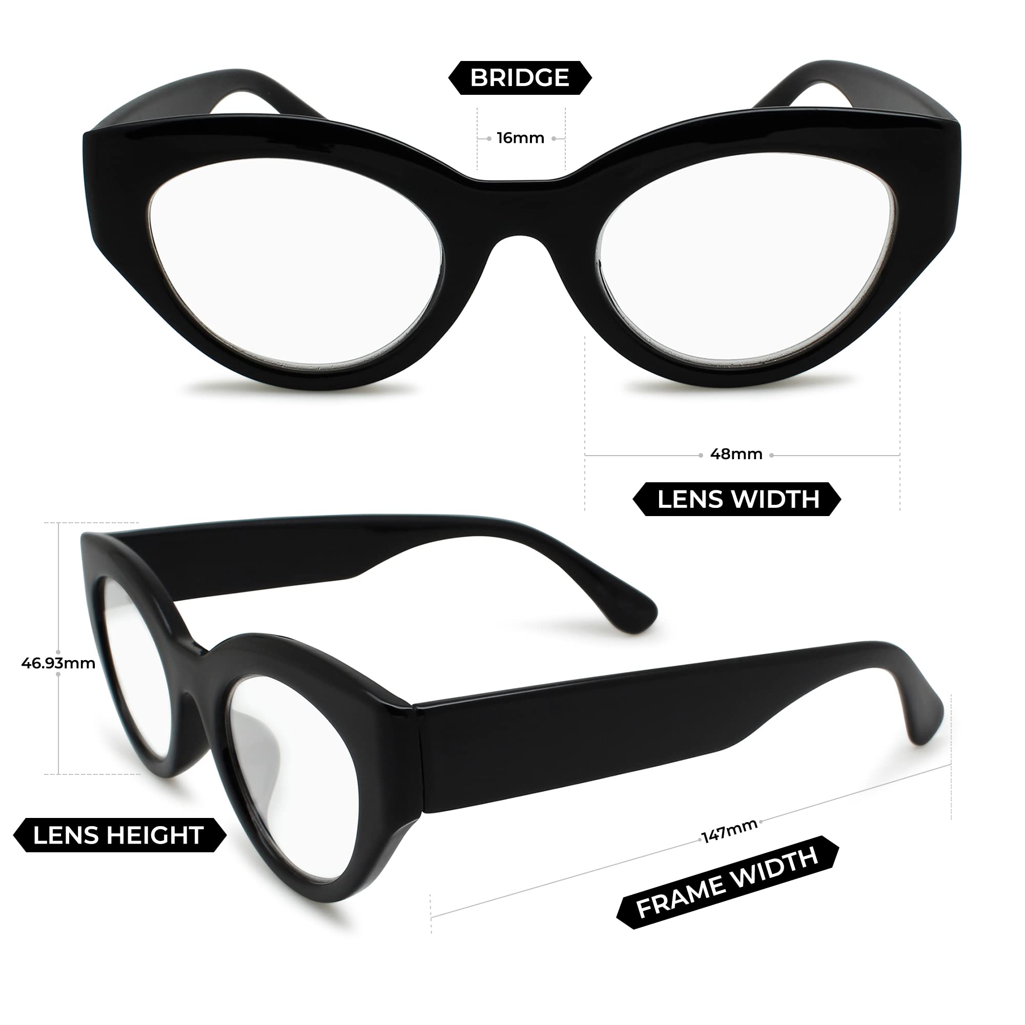 Amazon.com: Black Bold Cat Eye Reading Glasses for Women 
