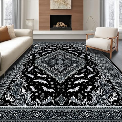ODIKA Flatwoven High Traffic Area Rug 8x10 Striking Gothic Charm Theme Non Slip Stain Resistant Washable Area Rugs for Living Room Bedroom (Black 8x10)