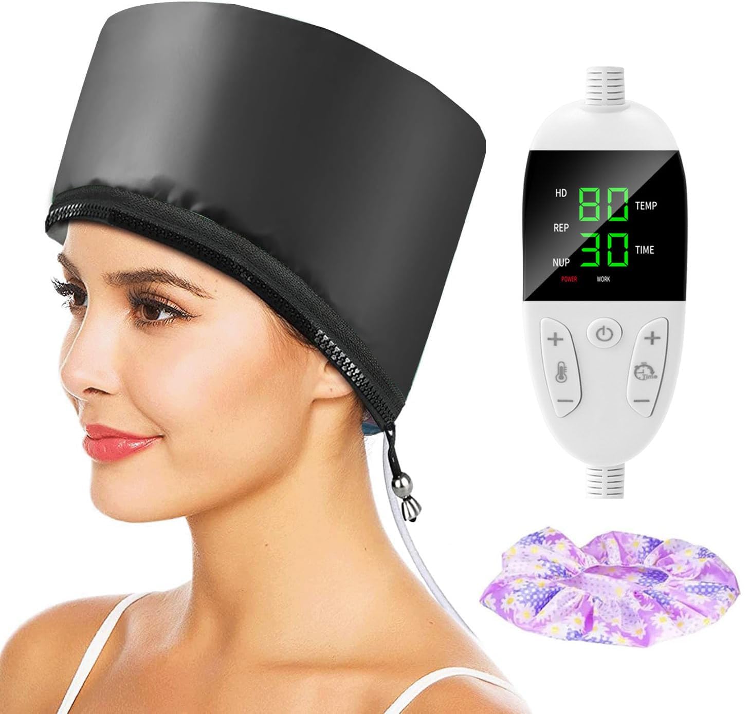 Biutee Casque Chauffant Cheveux,Bonnet Chauffant Cheveux(Noir) | La Température Est Réglable à Volonté et L'appareil Dispose de 9 Réglages de Minuterie (10 à 90 minutes)