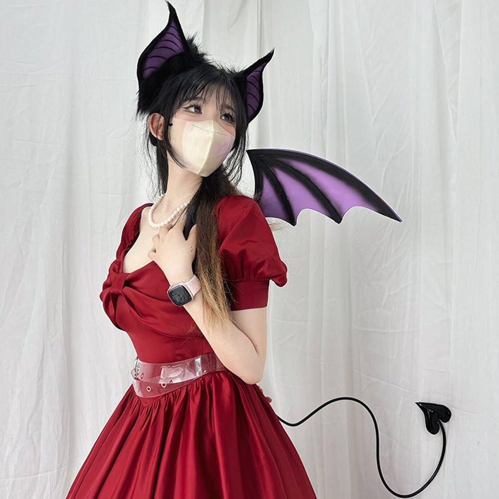 Zestaw kostiumu nietoperza z opaskami do włosów, skrzydła, ogon, zwierzę, akcesoria do cosplay, na Halloween, karnawał, fantazyjne przebranie na imprezę