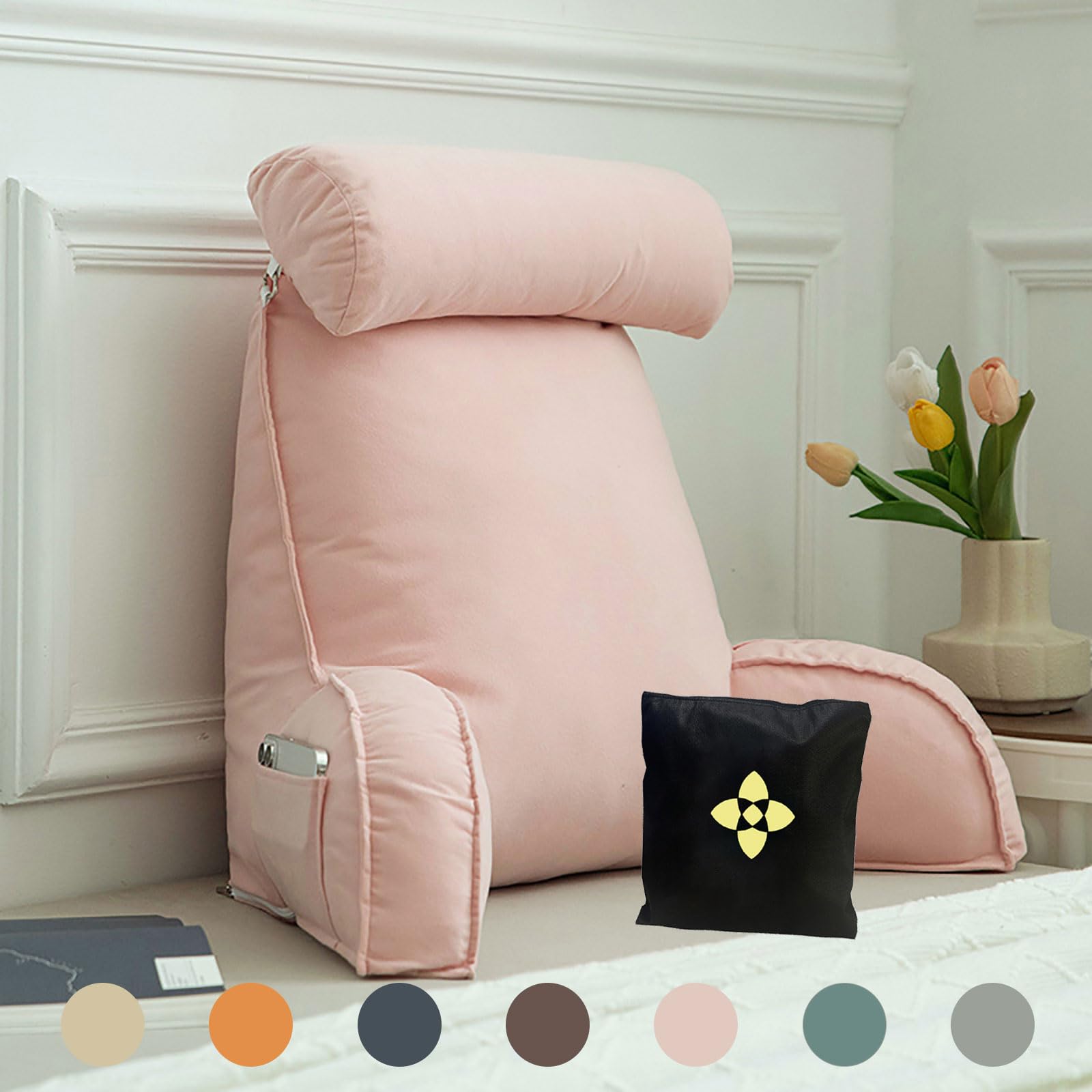Lesekissen, Rückenkissen Bett, Bettsessel Rückenlehnenkissen, Rückenstütze, Bettkissen Rückenlehne, Bettsitzkissen mit Armlehne, Kissen Bett