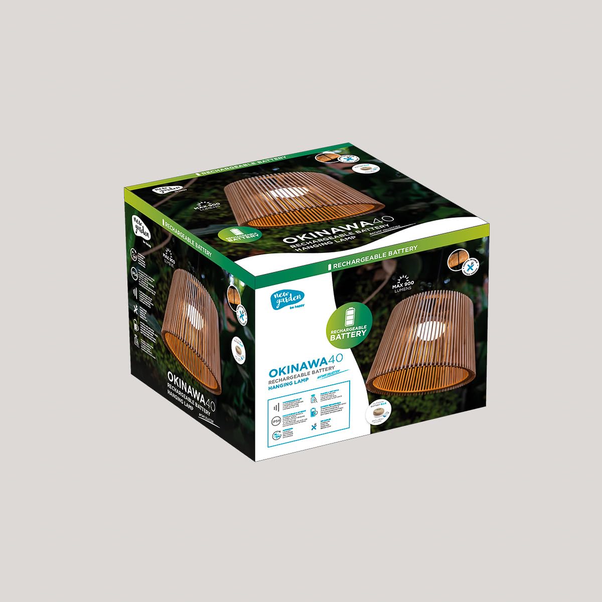 newgarden Okinawa Kabellose Outdoor- und Hängeleuchte, tragbar, 900 Lumen, LED, warm, 3000 K, aus Naturfasern mit wiederaufladbarem Akku, ohne Installation