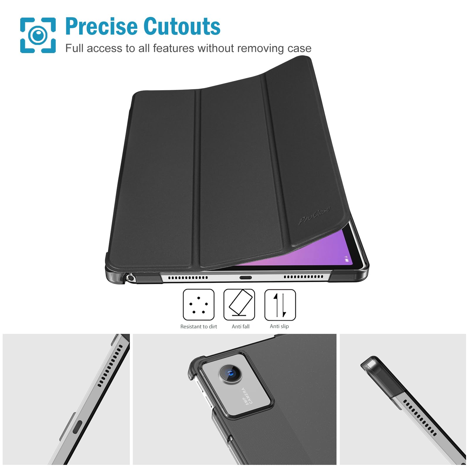 ProCase Etui folio do Lenovo Idea Tab 27.9 cm 2025 z uchwytem na długopis, Lenovo Idea Tab 27.9 cm TB-336ZU/TB-336FU smukły stojak potrójnie składana twarda obudowa ochronna na tablet osłona