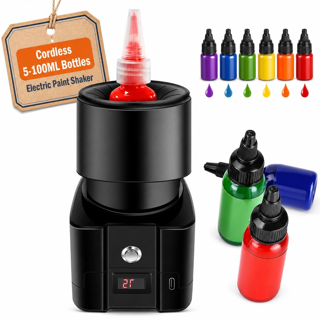 Mezclador de pintura eléctrico Vortex de 5 a 100 ml, pantalla digital, apagado automático en 1 minuto, esmalte de uñas, tinta de tatuaje, mezclador de pintura acrílica, equipo portátil de mezcla de