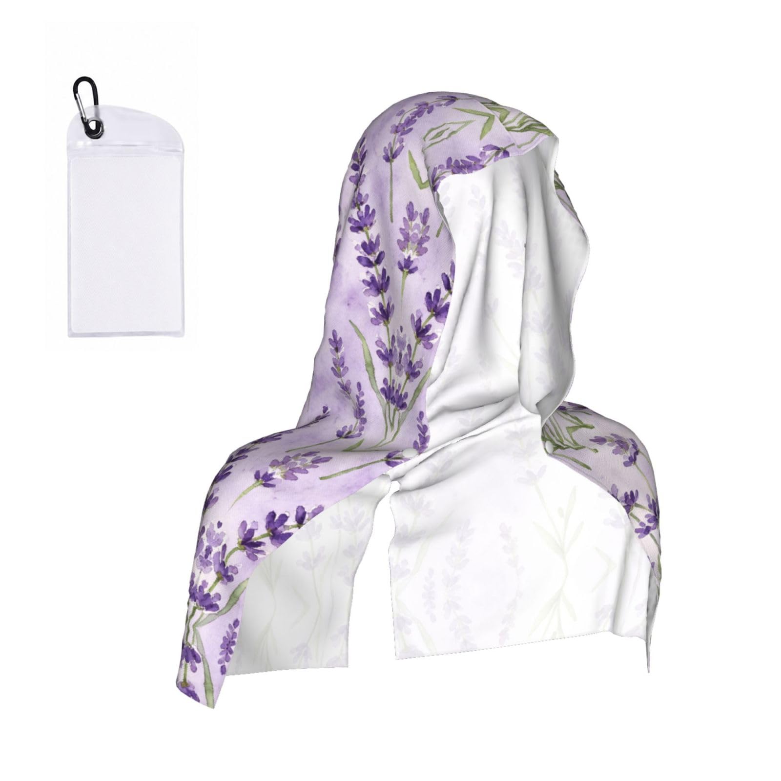 CNTDBU Lavender Floral Pattern Cooling Towel Hooded-Instant Chill Neck Cover for Sports, UV Cooling Rag for Running Gym